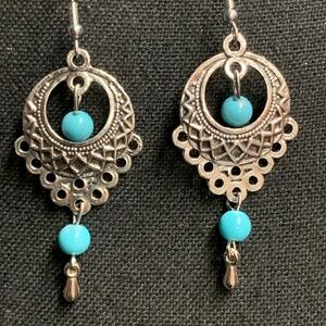 Silver and teal bohemian earrings